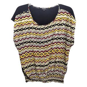 Unique Spectrum Geometric Striped Top Elastic Waistband Solid Back Sz 2X